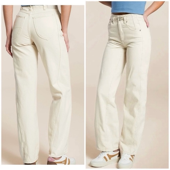 FREE PEOPLE WE THE FREE ASTER SEAMED RELAXED STRAIGHT LEG CREAM JEANS NWT - Picture 9 of 16